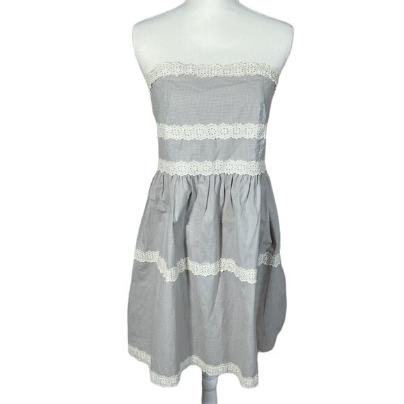 Kimchi Blue Urban Outfitters Grey and White Grid Print Strapless Dress Size M - Picture 1 of 6